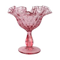 Vintage Fenton Cranberry Thumbprint Ruffled Candy Dish, Glass Compote, Pedestal Dish, Collectible Glassware, Home Decor, Centerpiece