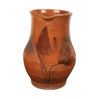 Vintage Handmade Brown Pottery Pitcher: Rustic Country Farmhouse Stoneware