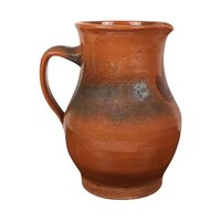 Vintage Handmade Brown Pottery Pitcher: Rustic Country Farmhouse Stoneware