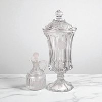 Vintage Fostoria Coin Crystal Urn and Cruet Set - 13" Decorative Glass