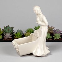 Vintage Royal Haeger Woman and Cradle Planter, White Ceramic Planter, Art Deco Planter, Mid-Century Modern Decor