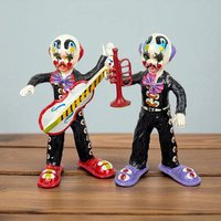 Vintage Mexican Paper Mache Clown Figurines, Musician Clowns, Folk Art, Day of the Dead Decor, Pair of Clowns