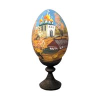 Vintage Hand-Painted Wooden Easter Eggs, Russian Folk Art Decor, Farmhouse, Church Scene, Gift for Collector