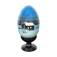 Vintage Hand-Painted Wooden Easter Eggs, Russian Folk Art Decor, Farmhouse, Church Scene, Gift for Collector