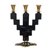 Vintage Goldtone & Black Enamel Astrological Candelabra, 3 Arm Candlestick Holder, Zodiac Candle Holder, Celestial Decor
