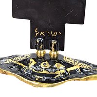 Vintage Goldtone & Black Enamel Astrological Candelabra, 3 Arm Candlestick Holder, Zodiac Candle Holder, Celestial Decor