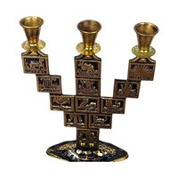 Vintage Goldtone & Black Enamel Astrological Candelabra, 3 Arm Candlestick Holder, Zodiac Candle Holder, Celestial Decor