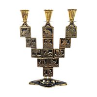 Vintage Goldtone & Black Enamel Astrological Candelabra, 3 Arm Candlestick Holder, Zodiac Candle Holder, Celestial Decor