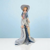 Vintage Porcelain Victorian Tassel Doll, Blue Dress, Umbrella, Hat, Display Doll, Dresser Doll, Gift for Doll Collector