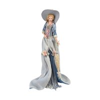Vintage Porcelain Victorian Tassel Doll, Blue Dress, Umbrella, Hat, Display Doll, Dresser Doll, Gift for Doll Collector