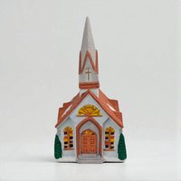 1989 Rex and Lee Ceramic Church Building, Vintage Village Display Piece, Hand-Painted Church Decor, Holiday Village Addition