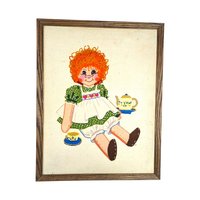 Vintage Carrot Top Boy and Girl Needlepoint, Framed Needlepoint Wall Art, Children's Decor, Nursery Decor, 19x15 Inches
