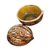 Hand Painted Walnut Trinket Box, Ceramic Walnut Bowl, Signed Bunny, Decorative Box, Unique Gift, Vintage Decor