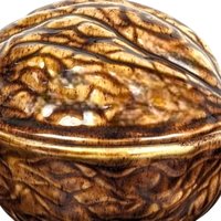 Hand Painted Walnut Trinket Box, Ceramic Walnut Bowl, Signed Bunny, Decorative Box, Unique Gift, Vintage Decor