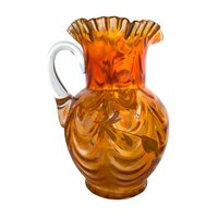 Vintage Fenton Marigold Iridescent Pitcher: Hand-Painted Floral Carnival Glass