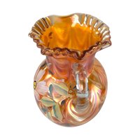Vintage Fenton Marigold Iridescent Pitcher: Hand-Painted Floral Carnival Glass