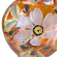 Vintage Fenton Marigold Iridescent Pitcher: Hand-Painted Floral Carnival Glass