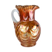 Vintage Fenton Marigold Iridescent Pitcher: Hand-Painted Floral Carnival Glass