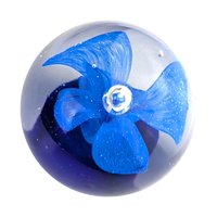Vintage Glass Paperweight: Blue Flower Center, Floral Desk Accessory (2.25" Round)