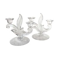 Vintage 1950s First Love Double Candlesticks: Duncan Miller Glass with Etched Floral Design