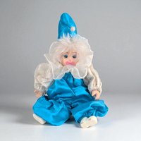 Vintage Porcelain Jester Doll: Blue & White Clown Figurine
