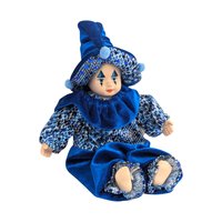 Vintage Blue Harlequin Doll: Porcelain Clown Baby Figurine, Whimsical Home Decor