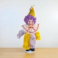 Vintage Soft Expressions Porcelain Clown Doll: Purple Hair, Collectible