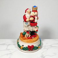 Vintage Santa with Nutcracker Music Box: Christmas Figurine Holiday Decor