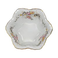 Vintage German Porcelain Serving Bowl: Floral Design, Gold Rim