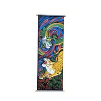 Vintage Japanese Dragon Tiger Velvet Handpainted Scroll Wall Art