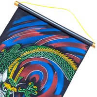 Vintage Japanese Dragon Tiger Velvet Handpainted Scroll Wall Art