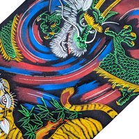 Vintage Japanese Dragon Tiger Velvet Handpainted Scroll Wall Art
