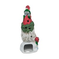 Vintage Ceramic Santa Tealight Holder: Crescent Moon & Elves, 8.5 Inch