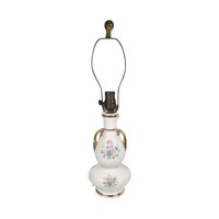 Vintage Floral Ceramic Table Lamp: Gold Accent Boudoir Lighting