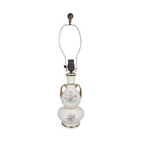Vintage Floral Ceramic Table Lamp: Gold Accent Boudoir Lighting