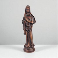 Vintage Madonna Figure, Wood Look Resin Sculpture, 13", Made in Japan, Religious Decor, Gift for Devotee