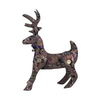 Vintage Paisley Pattern Plush Standing Reindeer, 11 Inch Decorative Holiday Figurine, Whimsical Christmas Decor, Reindeer Collectors
