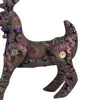 Vintage Paisley Pattern Plush Standing Reindeer, 11 Inch Decorative Holiday Figurine, Whimsical Christmas Decor, Reindeer Collectors