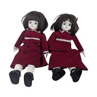 Vintage Commonwealth Happyland Porcelain Doll Pair, 15-16 Inch Victorian Style Dolls, Red Velvet Dresses, Collectible Dolls, Doll Collector