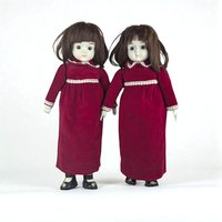 Vintage Commonwealth Happyland Porcelain Doll Pair, 15-16 Inch Victorian Style Dolls, Red Velvet Dresses, Collectible Dolls, Doll Collector