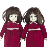Vintage Commonwealth Happyland Porcelain Doll Pair, 15-16 Inch Victorian Style Dolls, Red Velvet Dresses, Collectible Dolls, Doll Collector