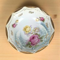 P.K. Silesia Porcelain Bowl | Floral Decor | Gold Trim | Serving Bowl | 9 3/4 Inch Wide