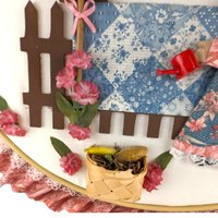 Vintage Quilted Wall Hanging: Girl in Garden Scene, Handmade Country Decor