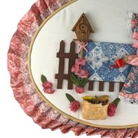 Vintage Quilted Wall Hanging: Girl in Garden Scene, Handmade Country Decor