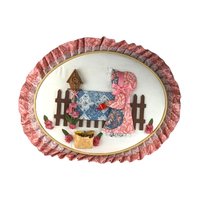 Vintage Quilted Wall Hanging: Girl in Garden Scene, Handmade Country Decor