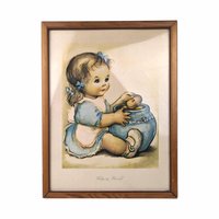 Vintage Herbert Dubler "Helping Herself" Framed Print | Girl with Cookie Jar Art | Children's Room Decor | Wall Decor | Retro Art