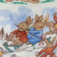 Vintage Royal Doulton Bunnykins Sledding Two Handled Mug, Children's Gift, Collectible Bunnykins Mug, Christening Gift, Nursery Decor