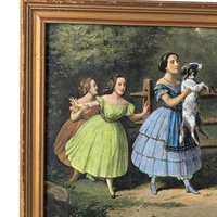 Vintage Framed Blind Man's Bluff Currier and Ives Print, 19th Century Art, American History, Game Room Decor, Gift for Collector