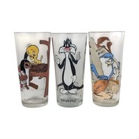 Vintage Warner Bros. Glasses, Set of 3, Looney Tunes, Sylvester, Road Runner, Cartoon Glasses, Collectible Glassware, Retro Kitchenware