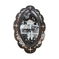 Vintage Black Lacquer Asian Shell Inlaid Wall Hanging, 23.5x16", Mother of Pearl Art, Oriental Decor, Gift for Asian Art Lovers